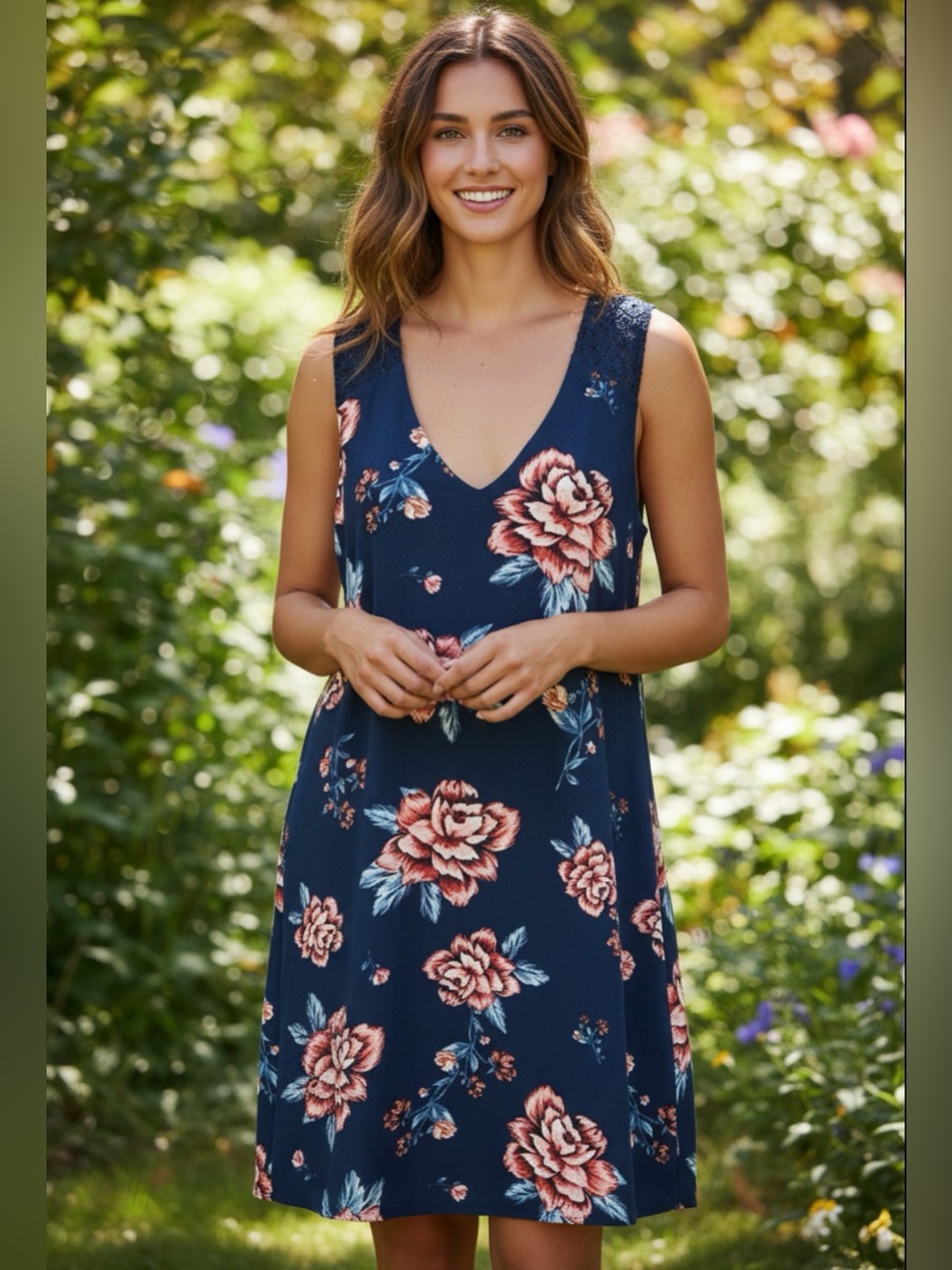 Lily Rose Womens Small Mini‎ Dress Floral Bohemian Lined Cutout Keyhole V Neck